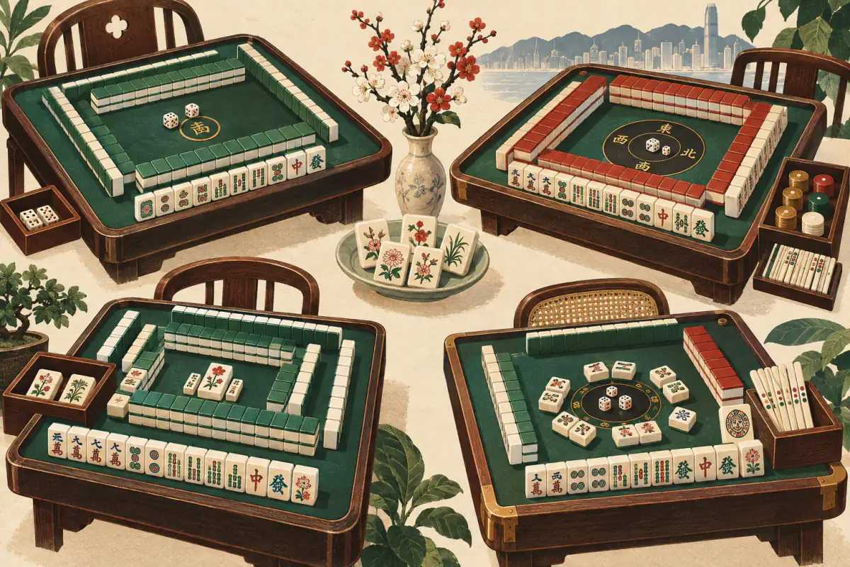 Ilustrasi untuk Variasi Aturan Rumahan yang Umum di Hong Kong Mahjong