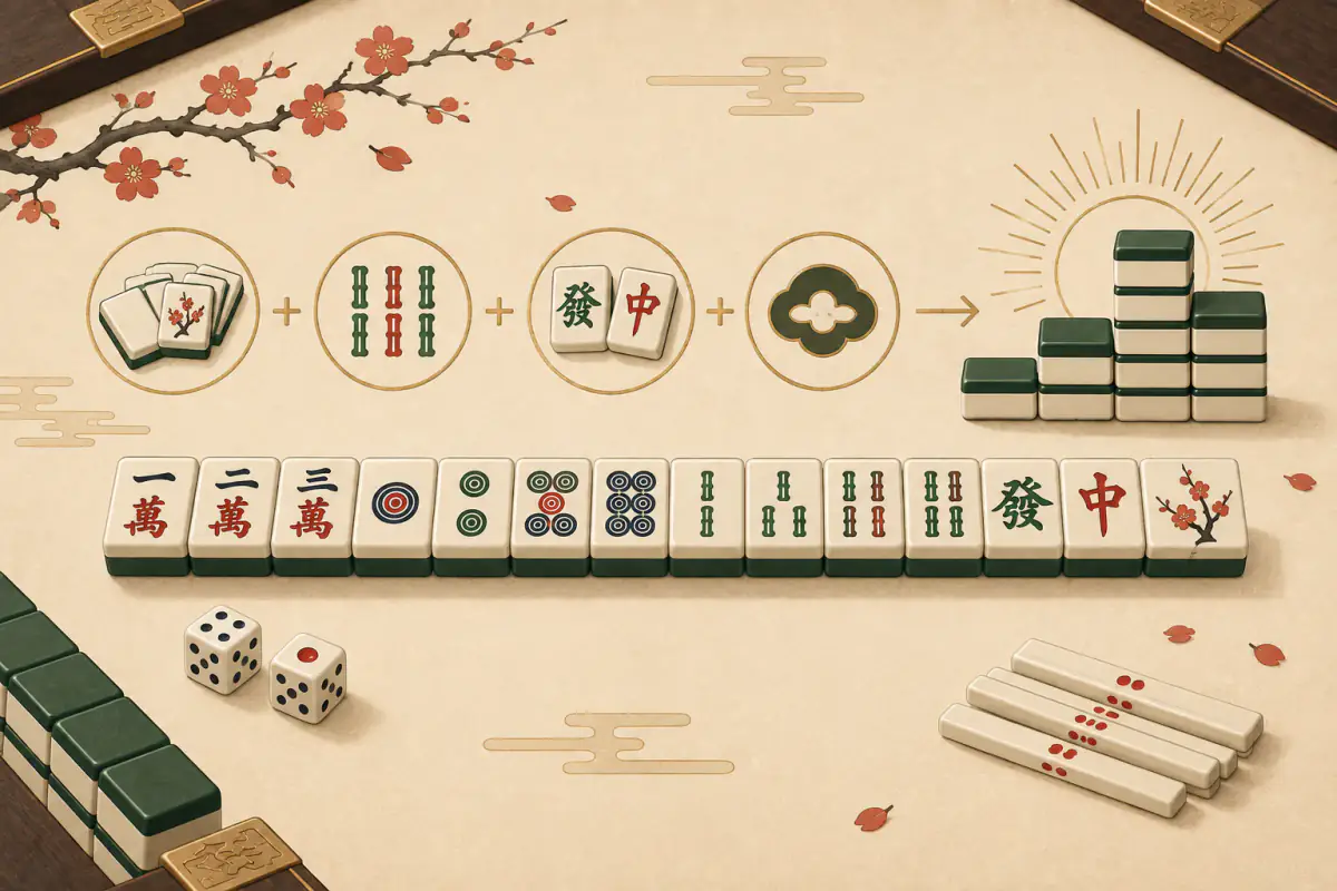 Ilustrasi untuk Cara Menghitung Skor Mahjong Riichi (Fu dan Han) Lengkap dengan Contoh